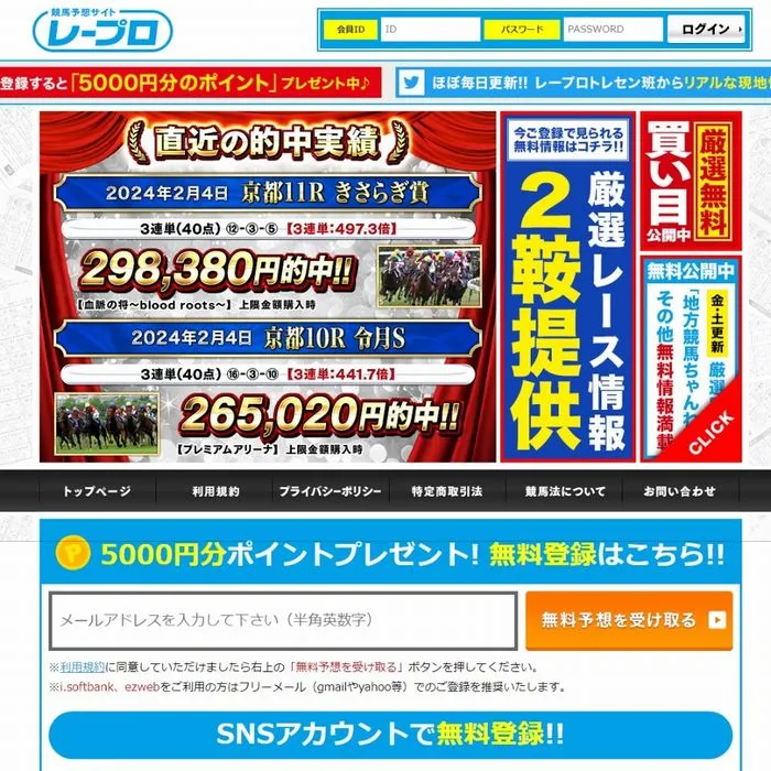 競馬予想サイト「レープロ」サイトイメージ